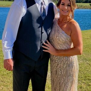 Mac Duggal Embellished One Sleeve Sequin Gown in Rose Gold